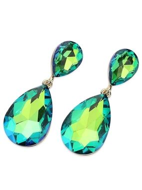 Olive Ab Dangle Crystal Teardrop Earrings 2 Inch Cute Statement Jewelry Design